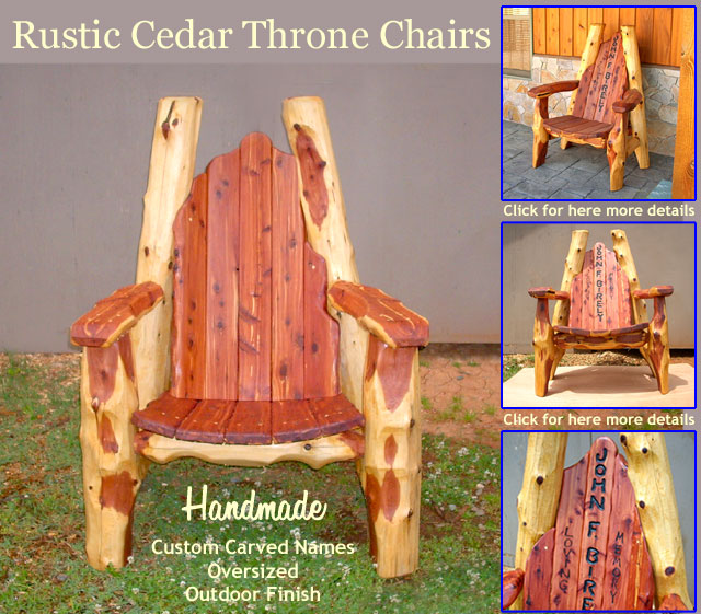 Rustic Cedar Throne Chairs, Lodge, Ski Resort, Taxidermi, cowboy, western, log cabin furniture, rustic outdoor furniture